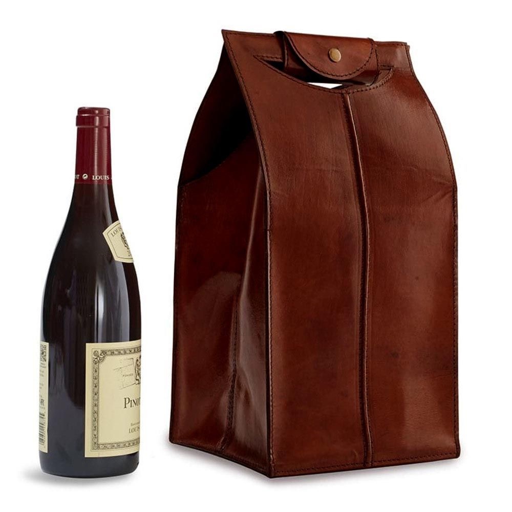 Elegant Brown Leather Wine Bag